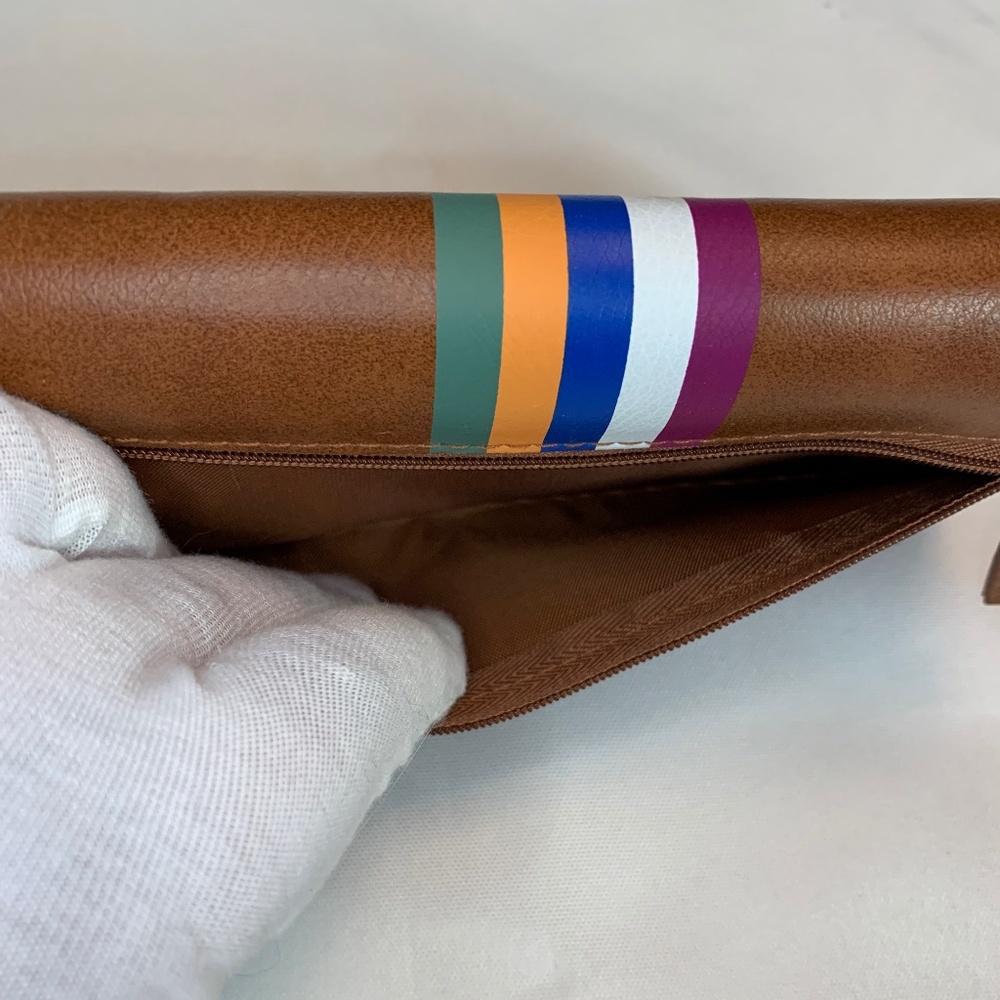 NWOT SafeKeeper Brand Brown with Colorful Stripes Trifold RFID Wallet! - Picture 3 of 12